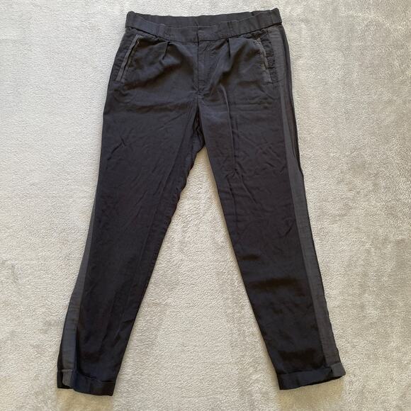 Brochu Walker Pants Small Black Tuxedo Stripe Lagenlook Capsule Tencel Linen - Picture 1 of 10